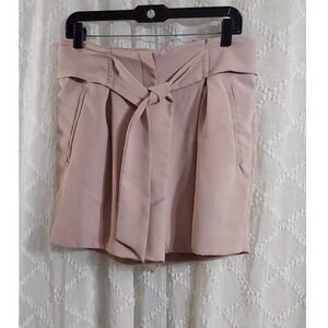 HM Womens High Waisted Tie Waist Shorts Blush Pink Size 10 Dressy Summer Pocket